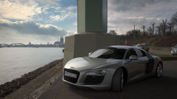 Rendering of Audi R8 next to a river
